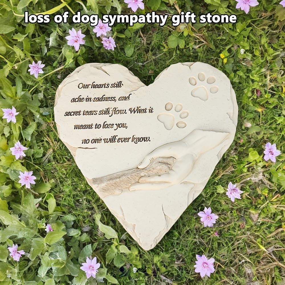Heart-Shaped Dog Memorial Stone – Handcrafted Resin Sympathy Gift, 9.7″ x 9.3″