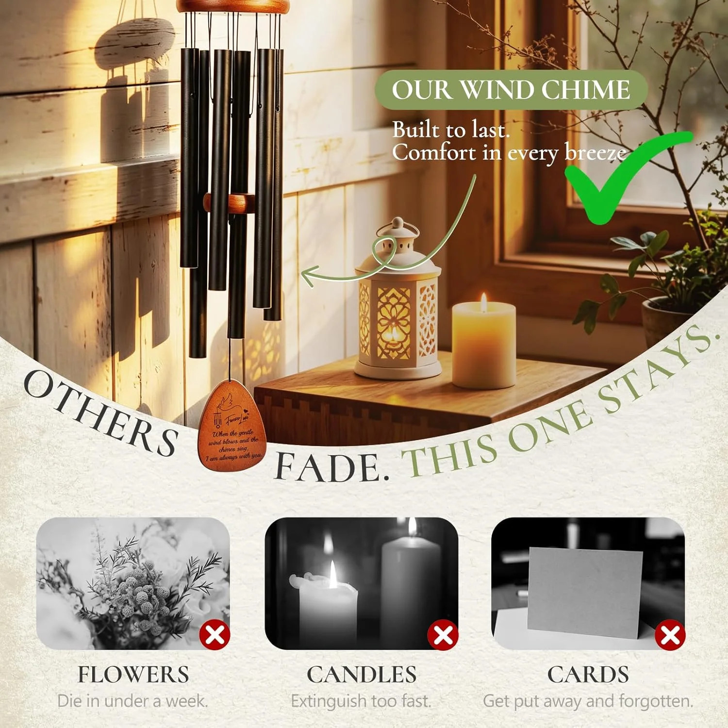 37″ Memorial Wind Chimes for Loss of Loved One – Sympathy & Bereavement Gift for