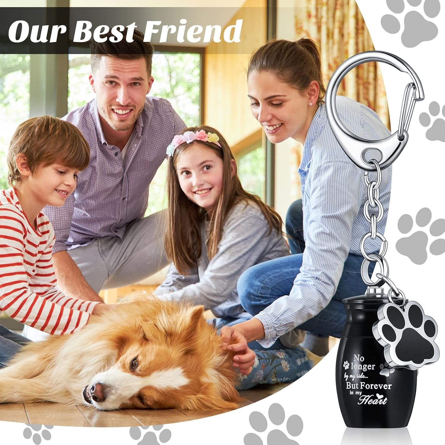 Cremation Pet Dog Urns Keychain for Ashes with Storage Bag Stainless Steel Sm…
