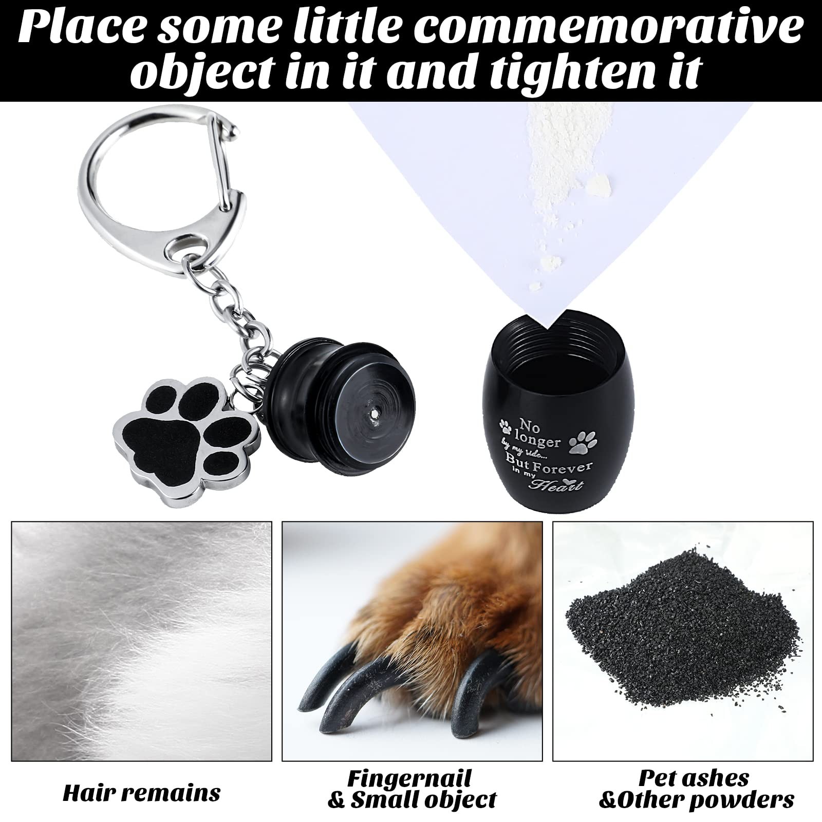 Cremation Pet Dog Urns Keychain Small Black Stainless Steel Memorial Keepsake