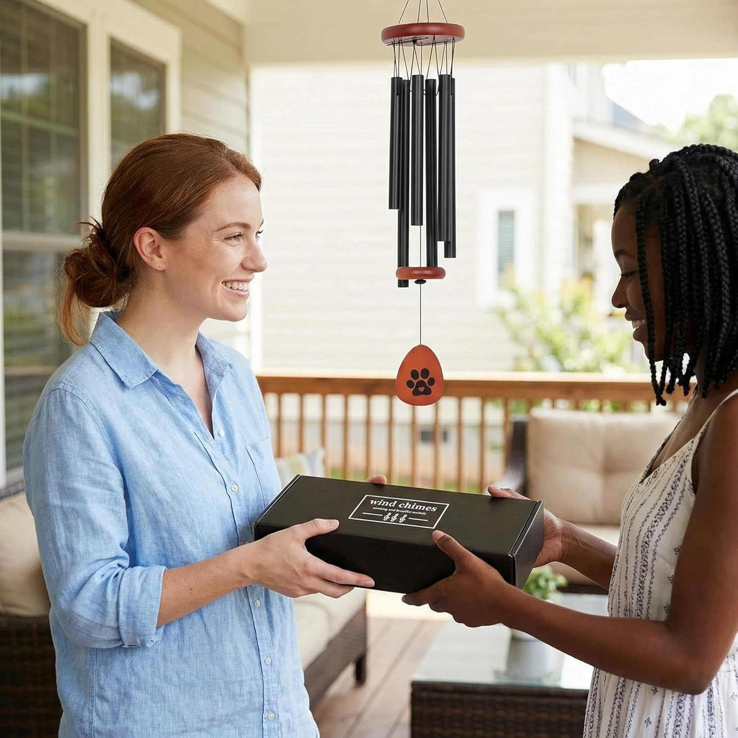 Pet Memorial Wind Chime, Black Sympathy Wind Chime for Dog or Cat Loss, Outdoor