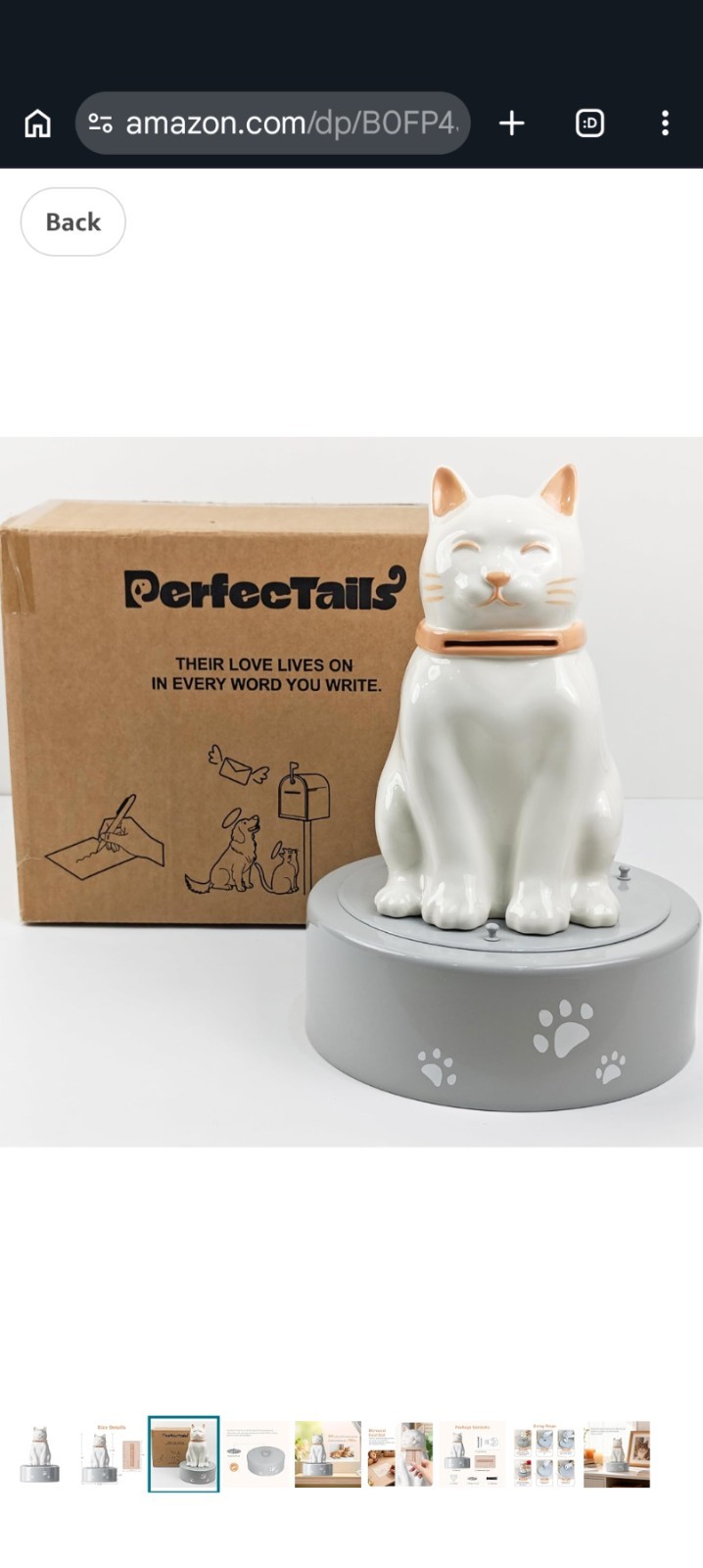 PerfecTails Cat Urn, Large Urns for Ashes, Waterproof Pet White