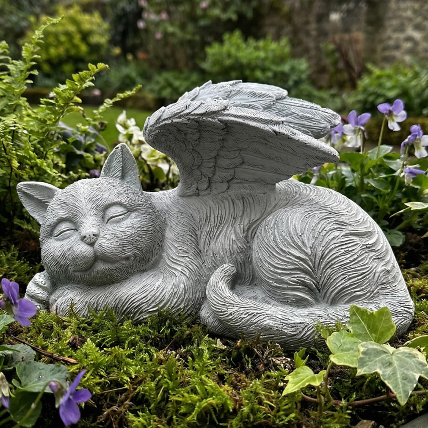 Cat Pet Memorial Stones Outdoor Statue, a Sleeping Cat Memorial Stones with Sola