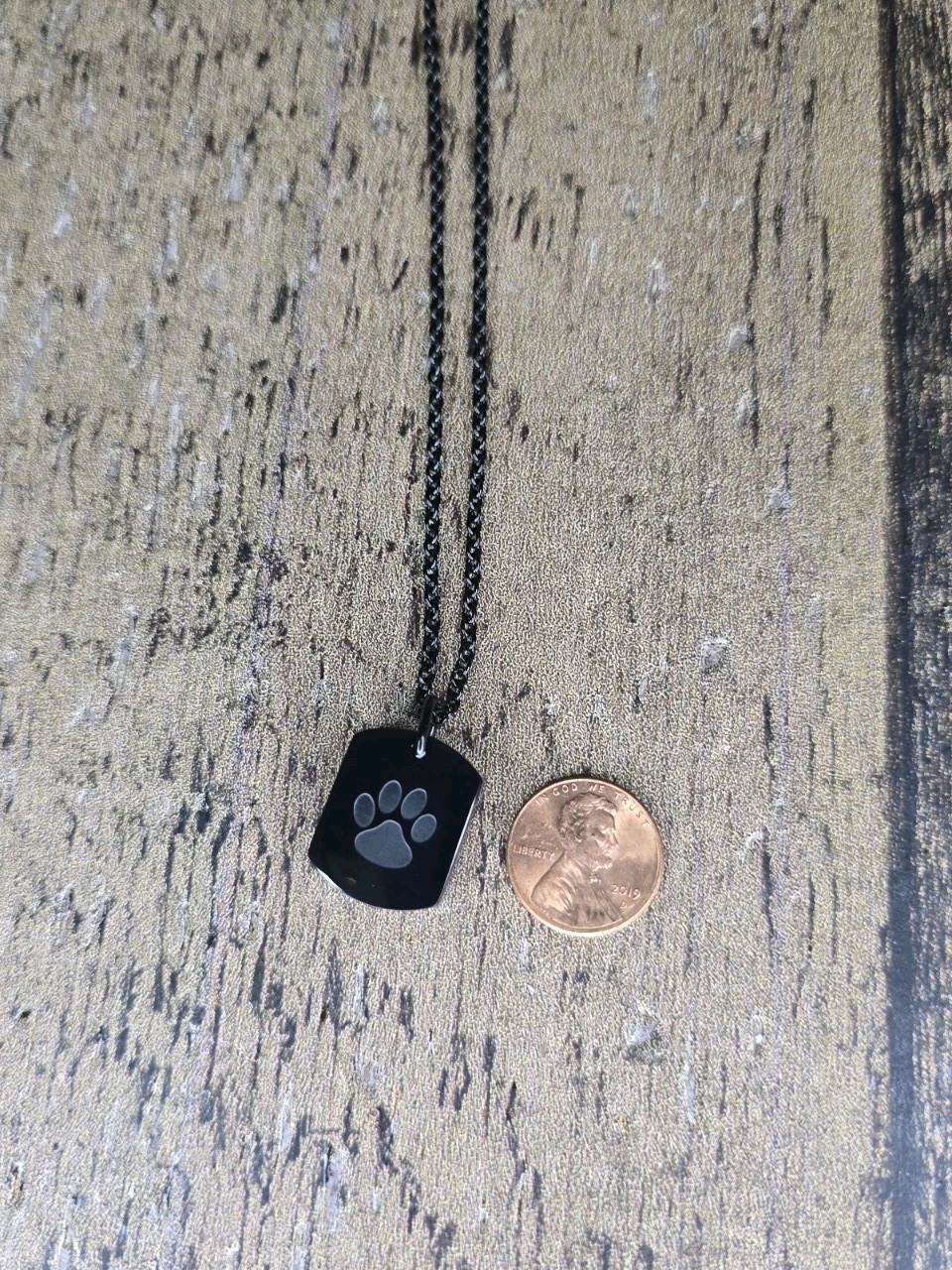 Paw Print Urn Pendant Memory Necklace Dog Cat Ashes Black Rectangle (JN)