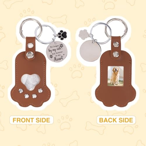 Leather Dog Memorial Keychain: Pet Paw Print Fur Keepsake – Cute Brown & Beige