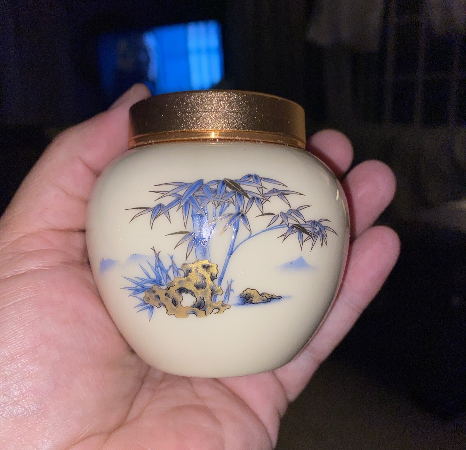 Japanese Water Color Urn Dog Cat Pet Ashes Memorial Small 3” Gold Screw Cap