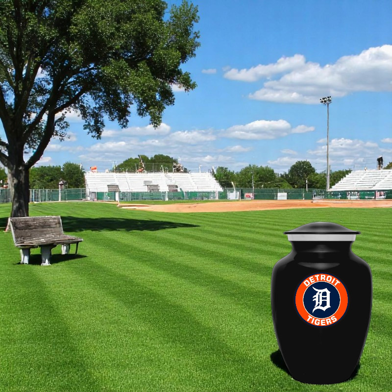 Detroit Tigers Baseball Style Cremation Urn Adult Ashes Black Metal 8 Inch Urns
