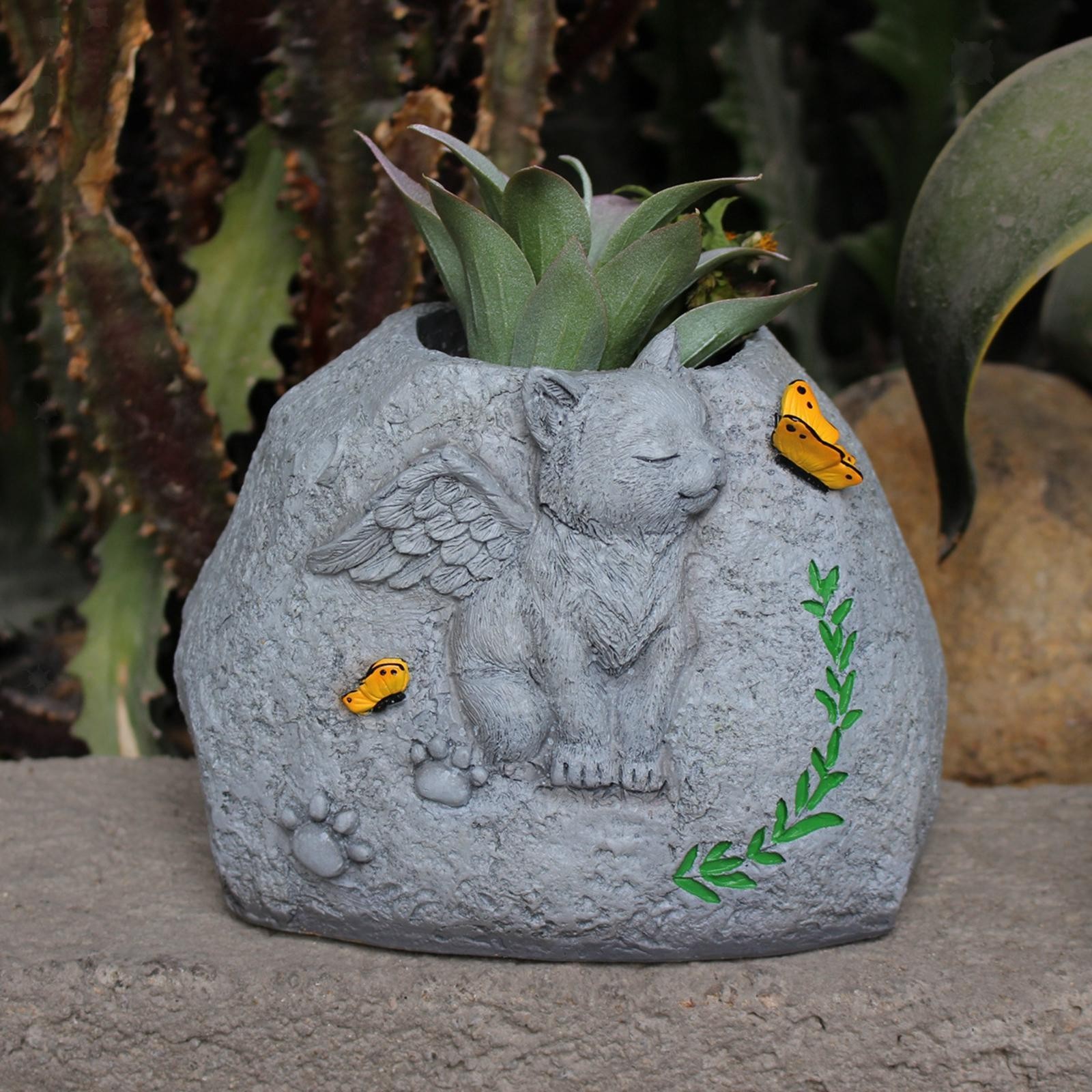 Memorial Stone for Cat Flower Pot Memorial Gift Resin Crafts