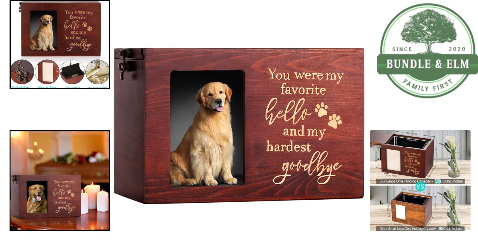Memorial Urn for Dogs or Cats, Large Pinewood Design with Keepsake Compartment