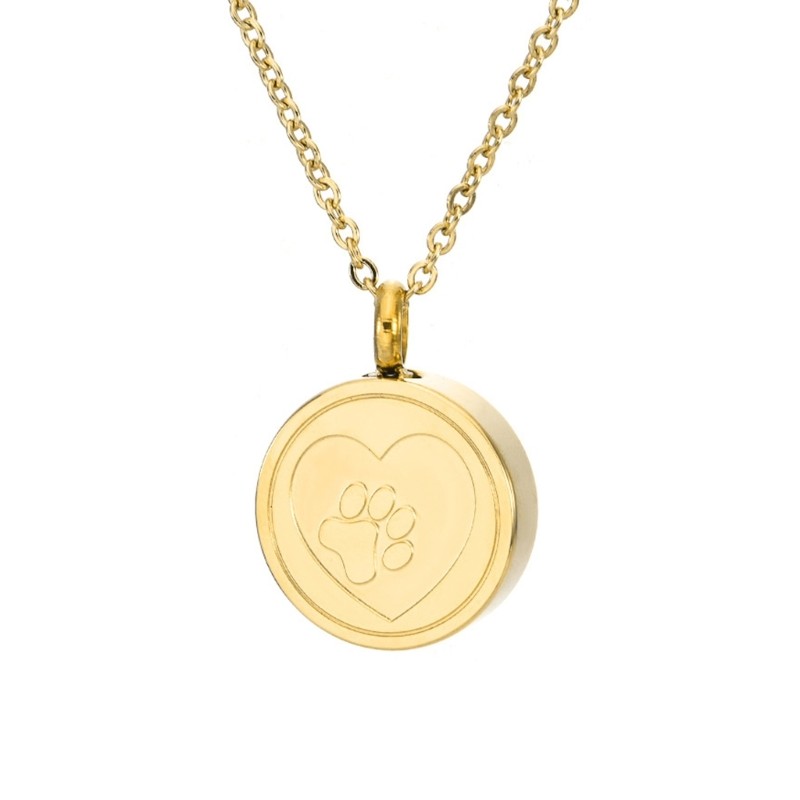 Pet Urn Necklace with Paws Print Round for Dog Pet Cremation Jewelry for Ashes