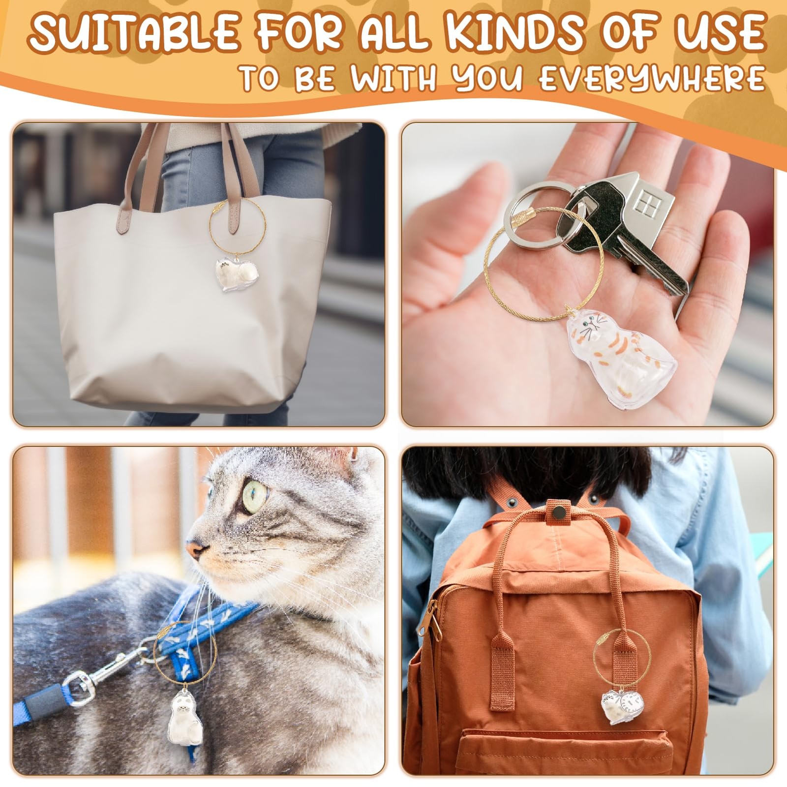 Guiqulai 6pcs Cat Hair Storage Keychain, Memorial Pendant One Size, White