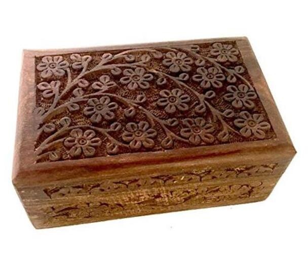 GIFT IDEAS~ Floral Carved Handmade Wooden Box 4 inches by Floral Carved 4″x6″
