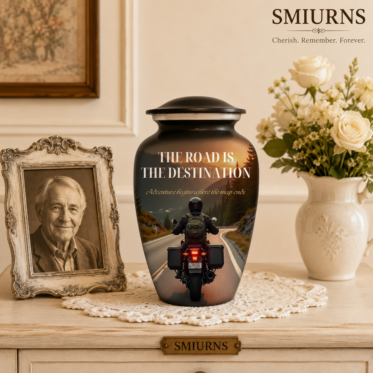 Large Adult Cremation Urn Human Ashes Biker Motorcycle Memorial Urn 190 Cu In