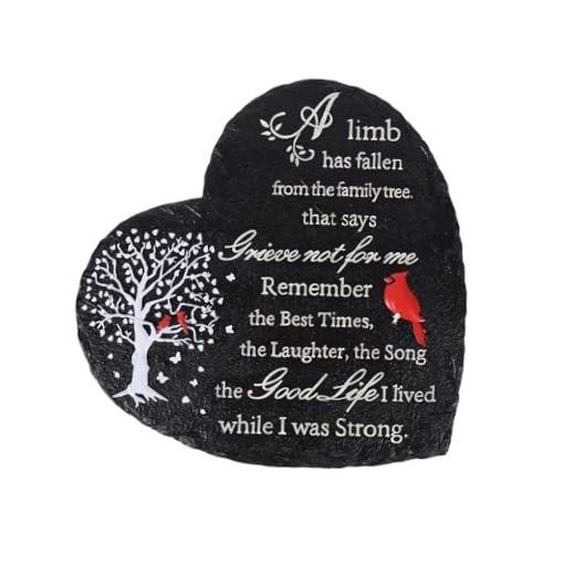 Heart Shaped Memorial Garden Stones, 10 inches Sympathy Garden Stone Black Tree