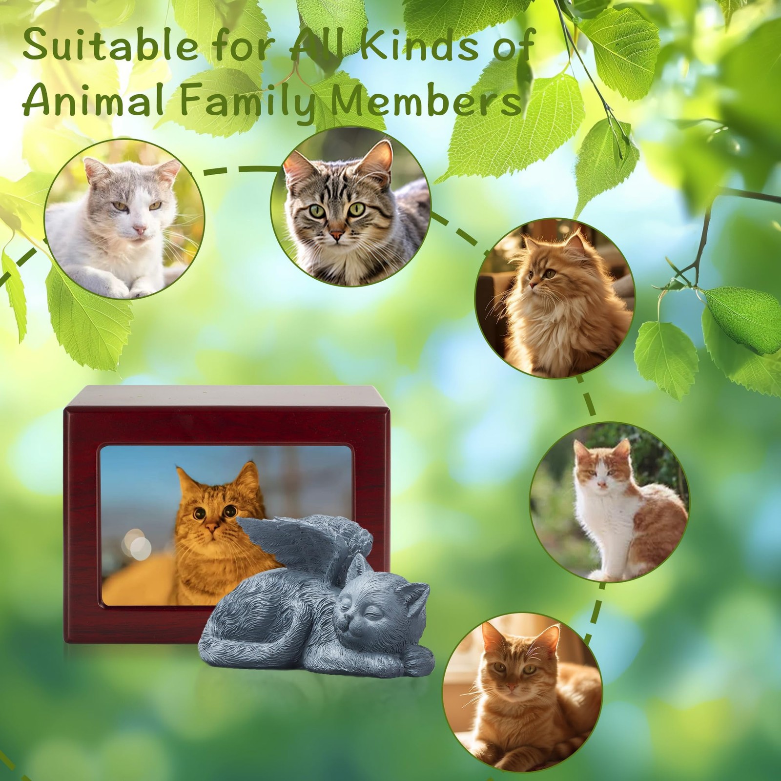 DiDiBirDi Cat Urn for Ashes, Wooden Keepsake Ashes with Photo Large, Red
