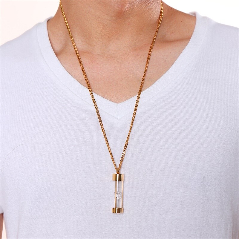 24″ Hourglass Cylinder Pendant Men Necklace Ash Urn Cremation Memorial Container