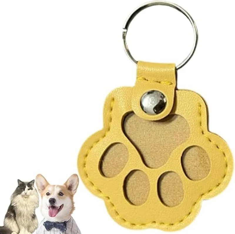 Pets Hair Memorial Keepsake Keychain PU Leather Dog Cat Storage Pouch Bag Charm