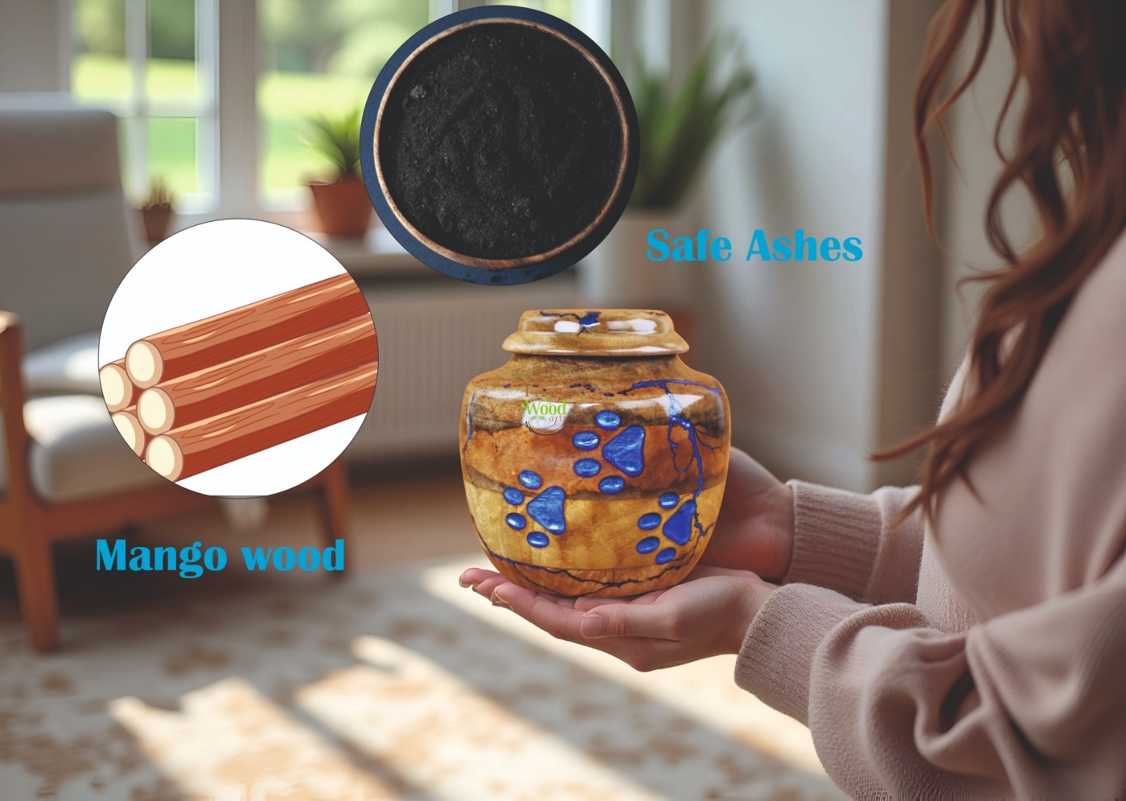 Pet Cremation Urn with Blue Paw Prints – Handcrafted Decorative Urn for Dog