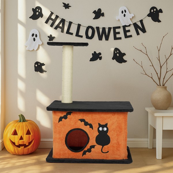Halloween Cat Tree, Cat Tower Cat Tree For Indoor Cats With Spacious Cat Condo,