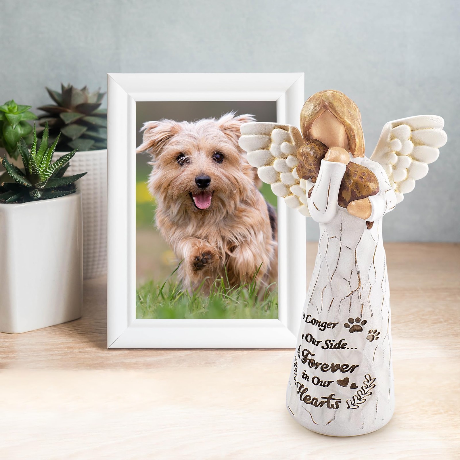Heartfelt Dog Memorial Gift – Hand-Painted Angel & Dog Statue, Pet Loss Sympathy
