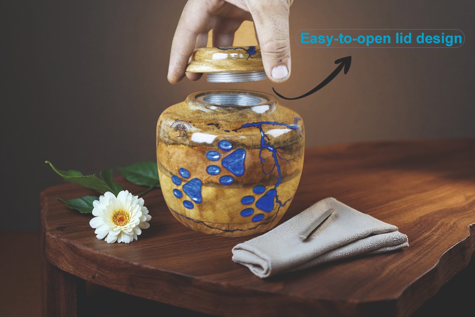 Pet Cremation Urn with Blue Paw Prints – Handcrafted Decorative Urn for Dog
