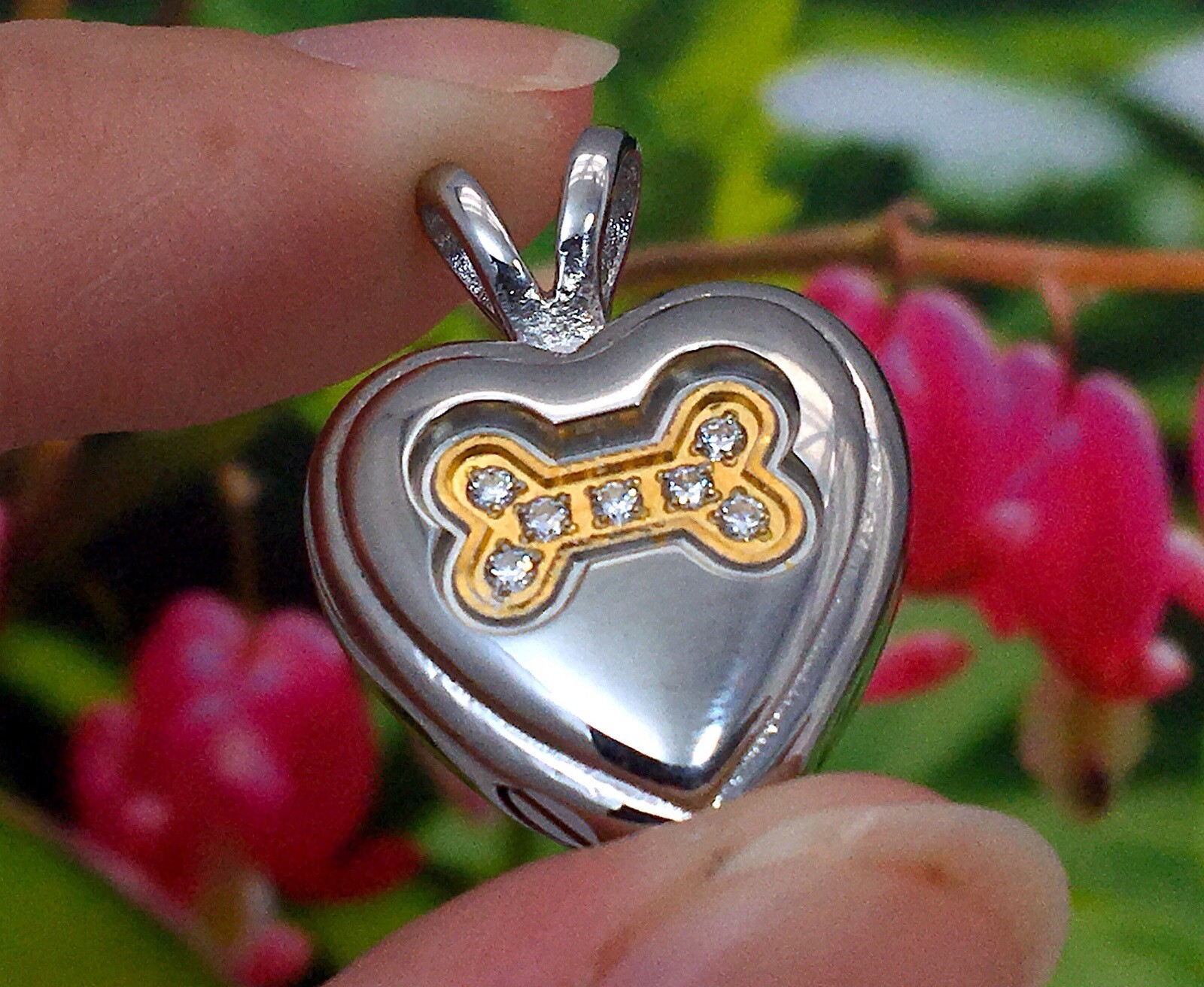 Dog Bone Heart Cremation Necklace Crystals Ladies Urn Jewelry Ash Pendant Girls