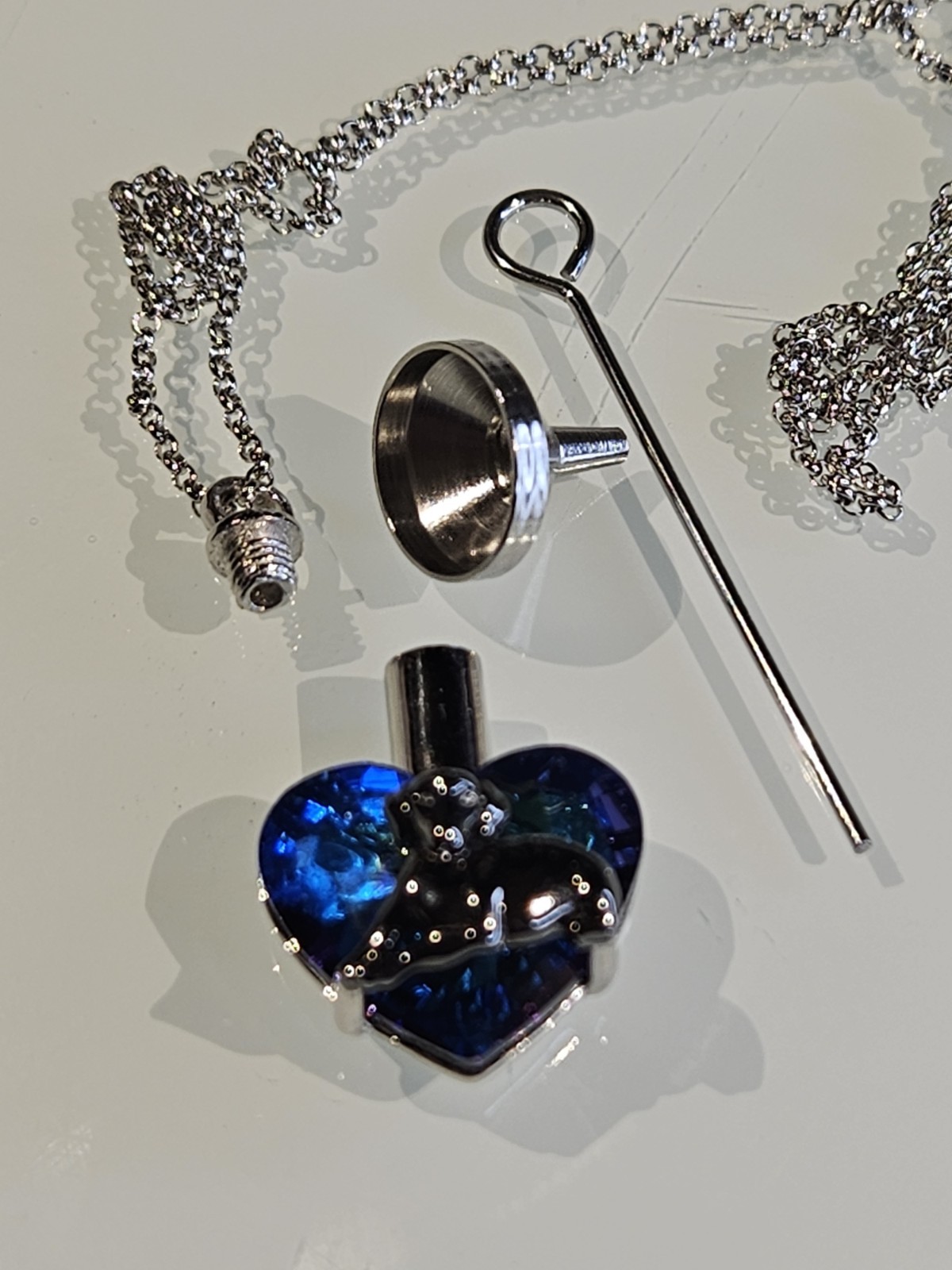 Sterling Silver Dog Cremation Urn Pendant Necklace – Blue/Purple Crystal Heart