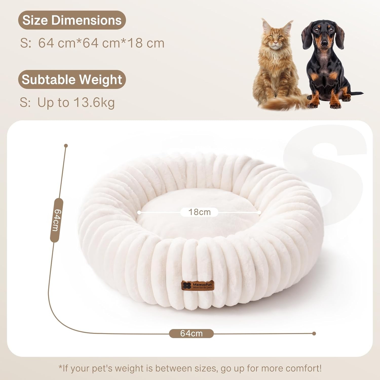 MEWOOFUN Donut Dog Bed for Small Dogs – Calming Fluffy Round Pet Bed with Non-Sl