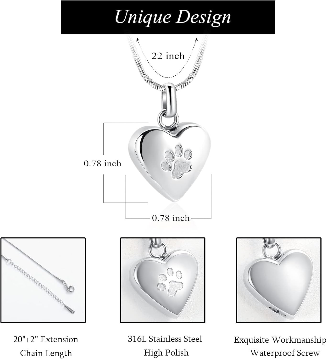 Pet Cremation Jewelry for Ashes Pendant Paw Print Pet Heart Urn Necklace