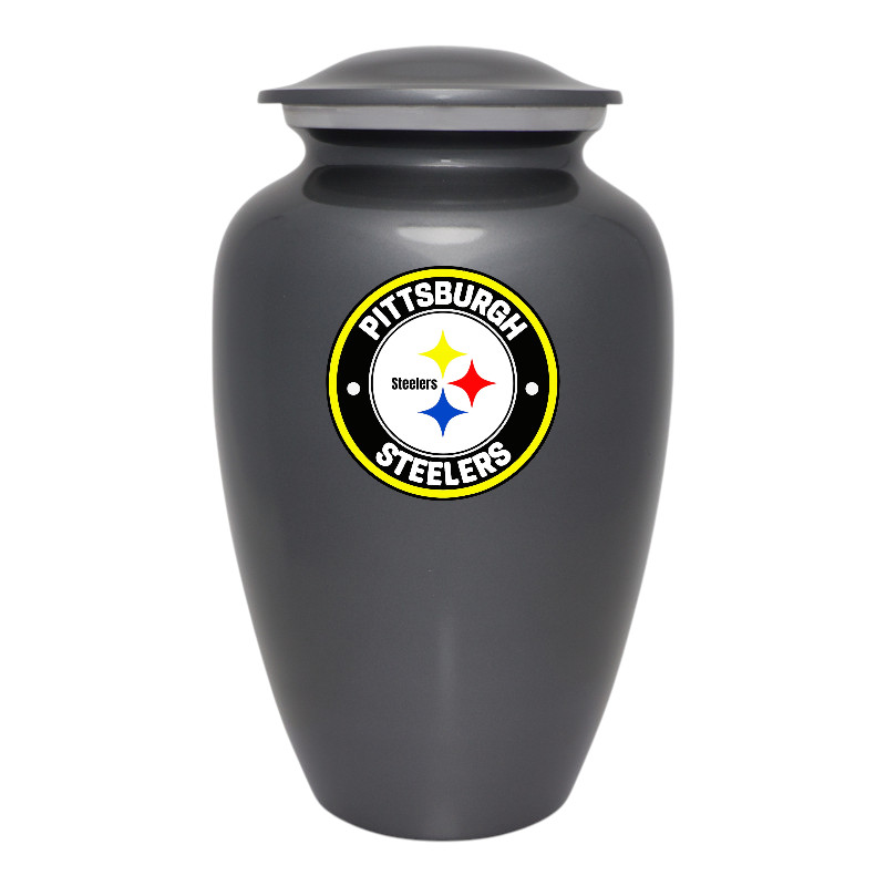 Gray Pittsburgh Steelers Football Theme Cremation Funeral Memorial Ashes Urn