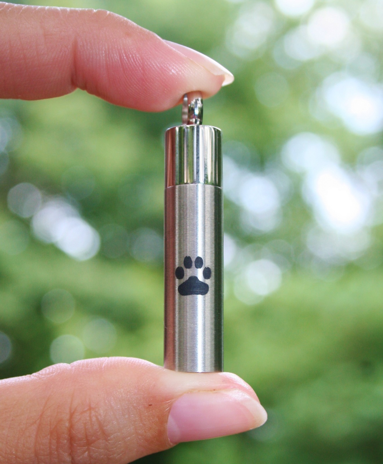 Men’s Pet Cremation Necklace Pendant Urn for Ashes LARGE Vial Paw Print Dog Cat