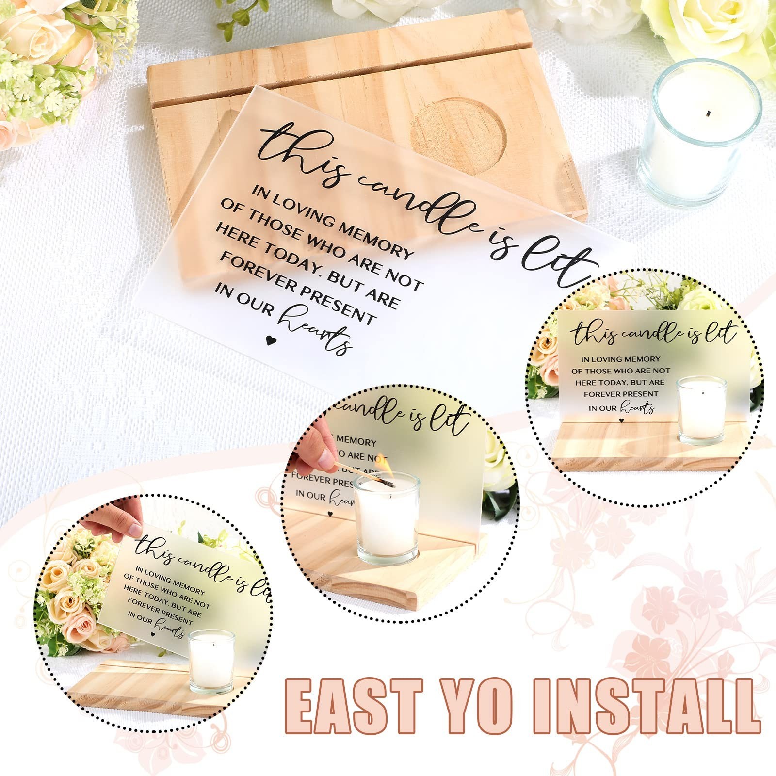 3 Pcs Sympathy Gifts Memorial Candle Acrylic and Wooden In Loving Memory Wedd…