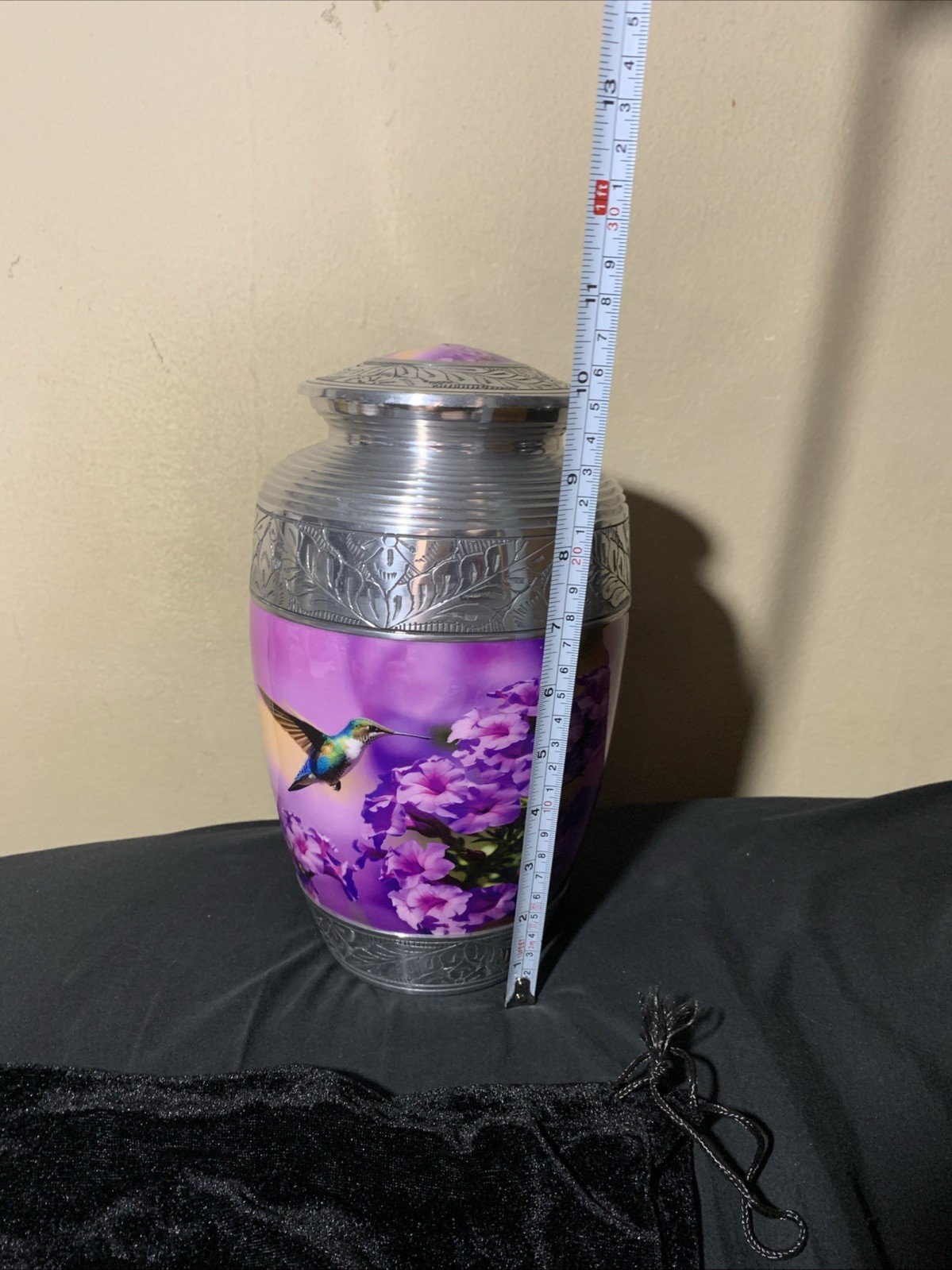Adult Cremation Urn – Hummingbird Sunrise Serenade Purple & Silver Urn for Ashes