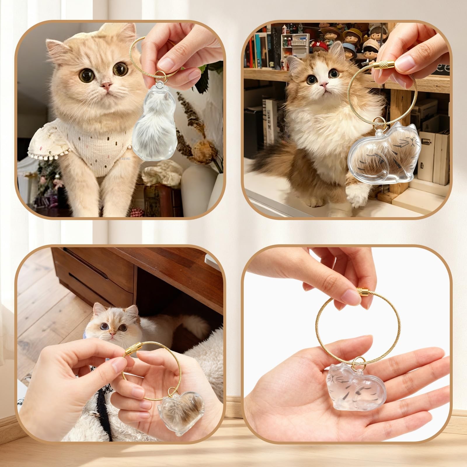 JYMLWWR 4-Piece Cat Hair Keychain & Fur Memory Charm – Exclusive white