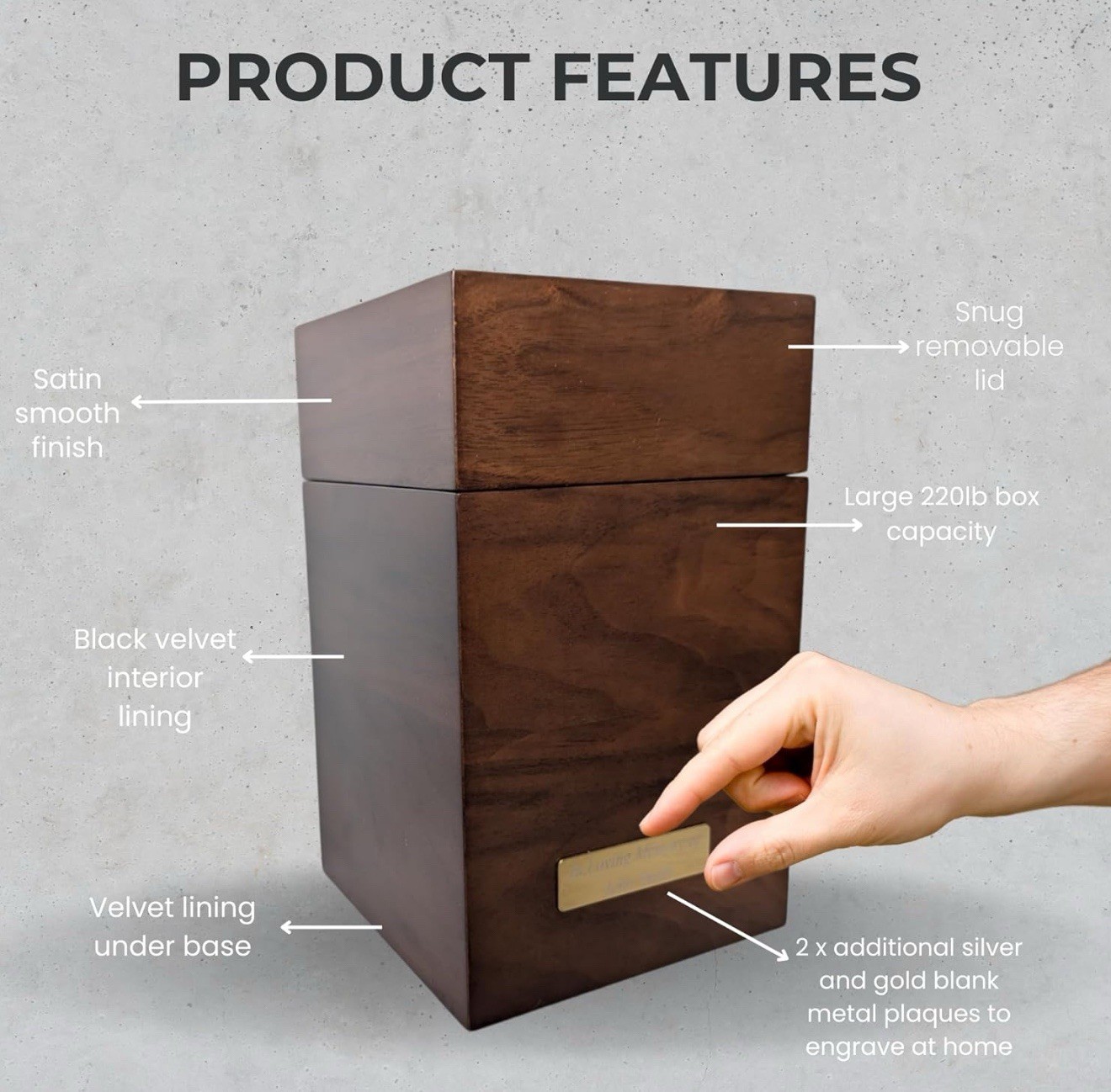 Wood Cremation Urn for Human Ashes | Large Urns Memorial Box for Adult Male |…