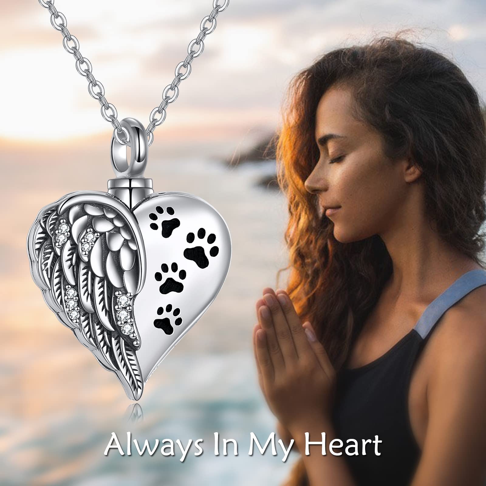 Yfn Sterling Silver Cat Dog Guardian Angel Wings Urn Necklaces For Ashes Pet