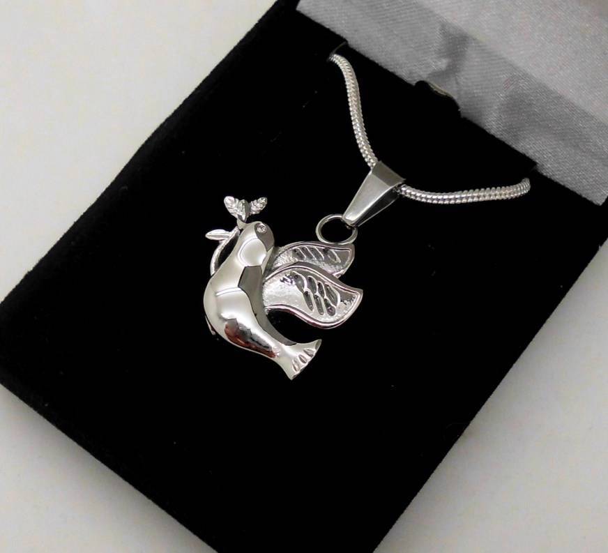 Christian Holy Spirit Peace Dove With Olive Branch Memorial Keepsake Urn Pendant