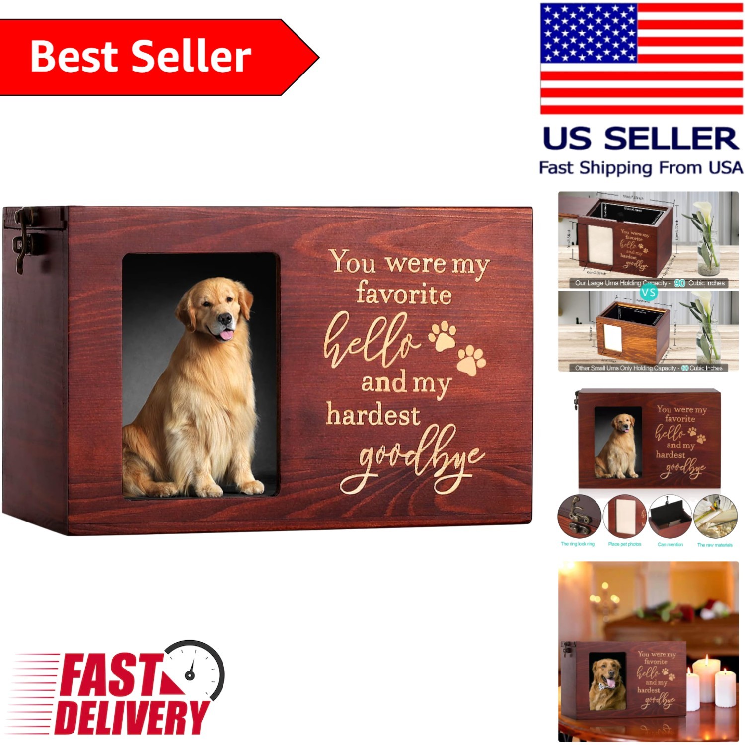 Beautiful Cremation Ashes Urn for Pets – Secure Closure, Flannel Lined Comfort