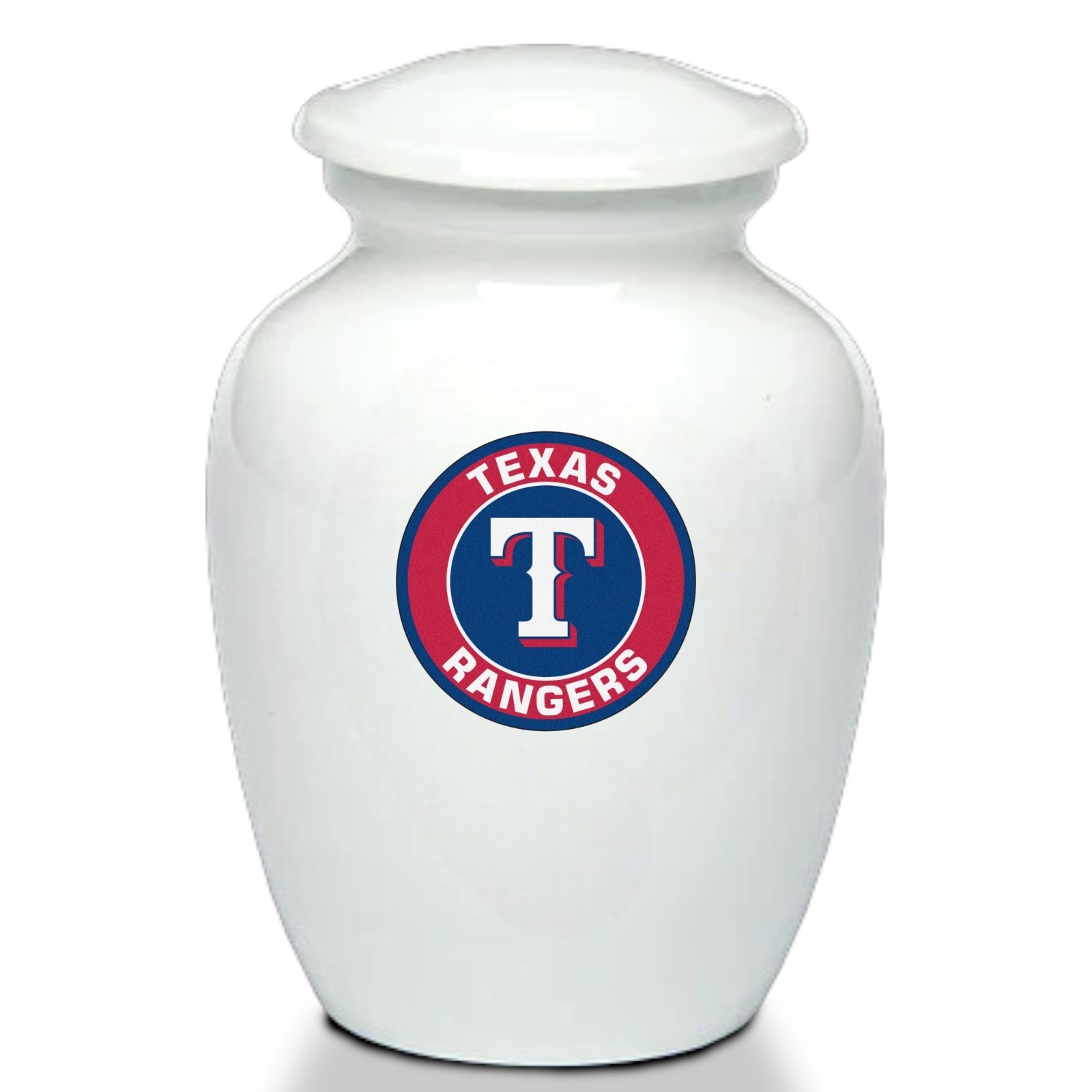 Texas Rangers Baseball Style Cremation Urn Adult Ashes Metal White Urns (8 Inch)