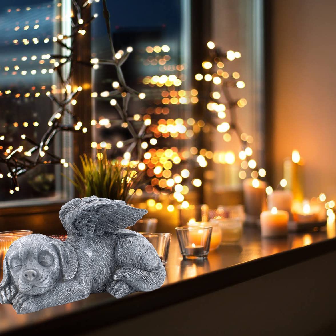 MiDube Dog Memorial Stone Resin Statue Pets Sleeping Angel 5″x 2″x 2″, Gray