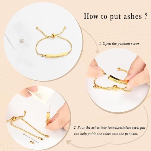 Heart Cremation Bracelet for Ashes Stainless Steel Urn Bangles for Ashes Gold