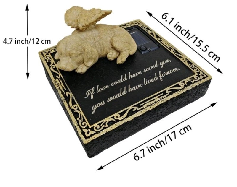 NEW Solar Light Dog Puppy Memorial Stone Tombstone Grave Maker Sympathy Loss