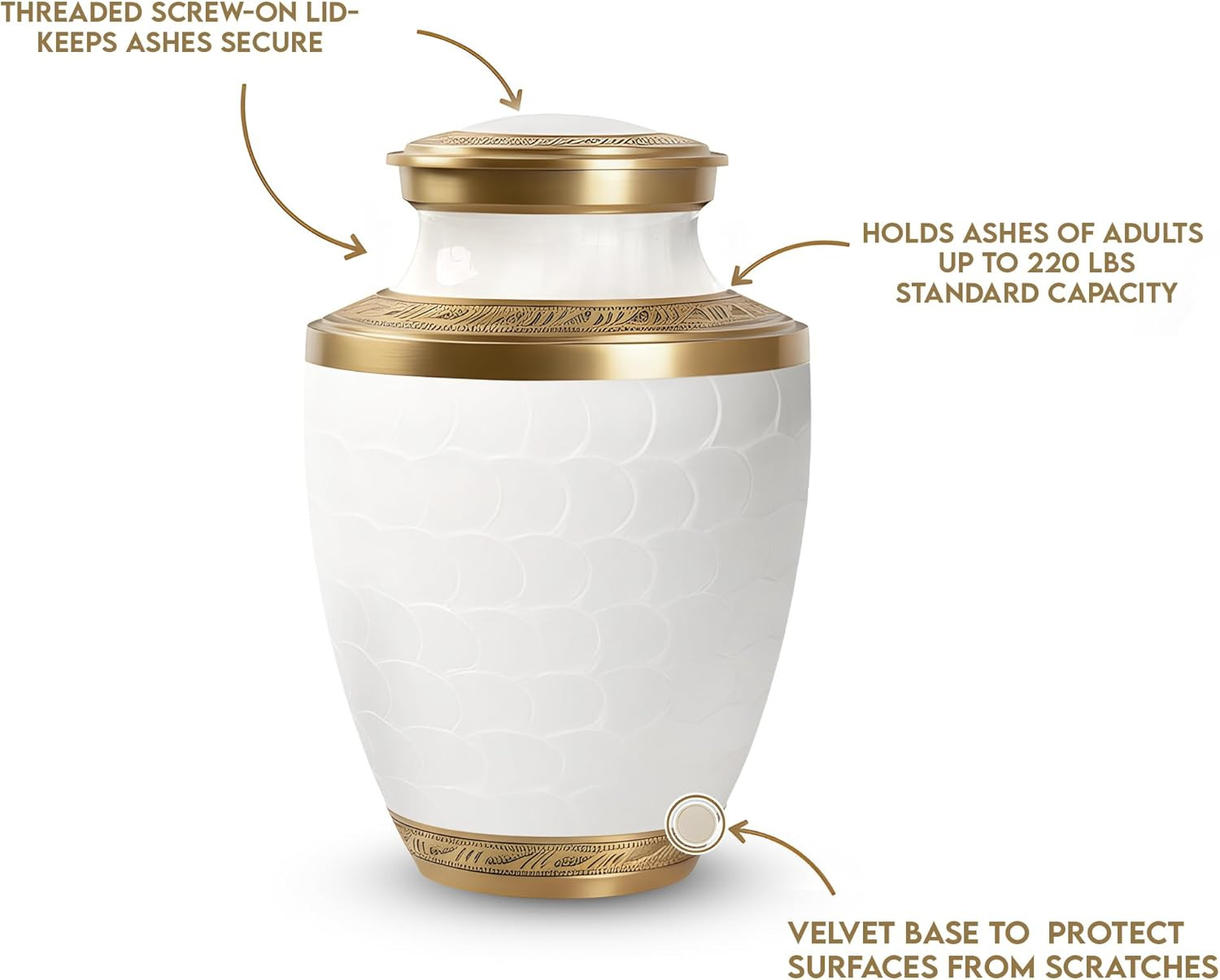 Family Tribute Eco-Friendly White & Gold Cremation Urn for Ashes Set – Large Adu