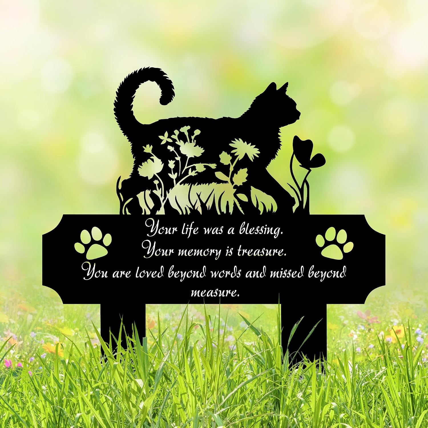 Cat Grave Marker 12in Metal Outdoor Pet Memorial Plaque Garden Cemetery Marker