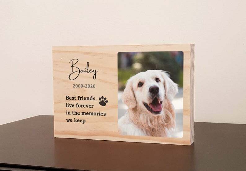 Personalised Pet loss Memorial Photo RIP Plaque Wooden block Dog Cat Horse Gift