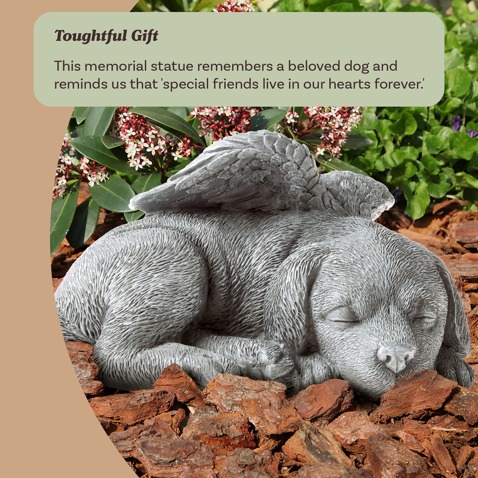 Pure Garden Sculpture Pet Memorial Statue, 9x7x5 inches, Stone Finish