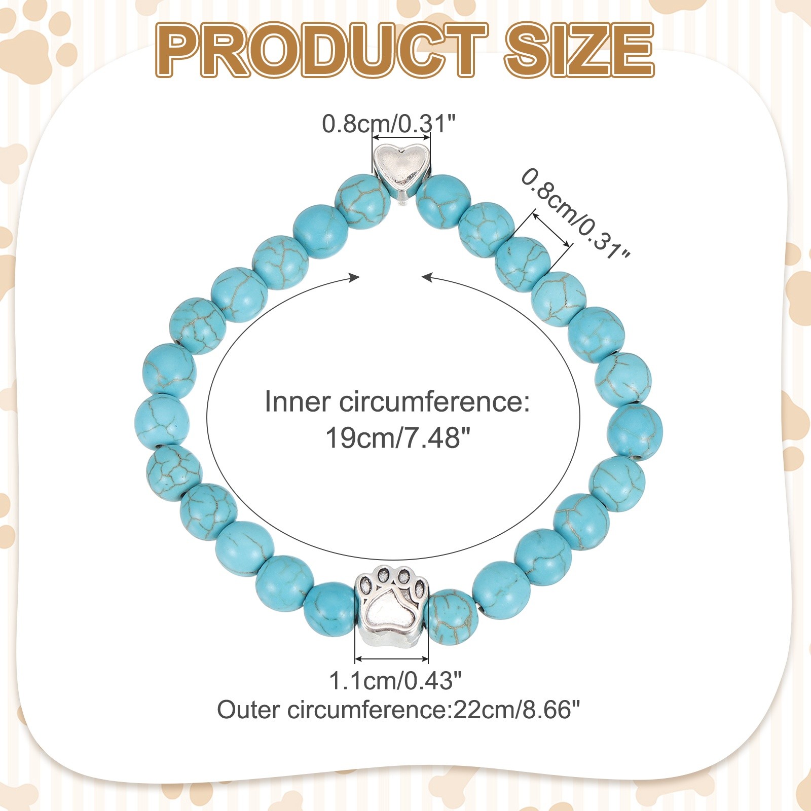 Stone Paw Bracelet,Heart Paw Print Dog Mom Memorial Bracelet,Blue