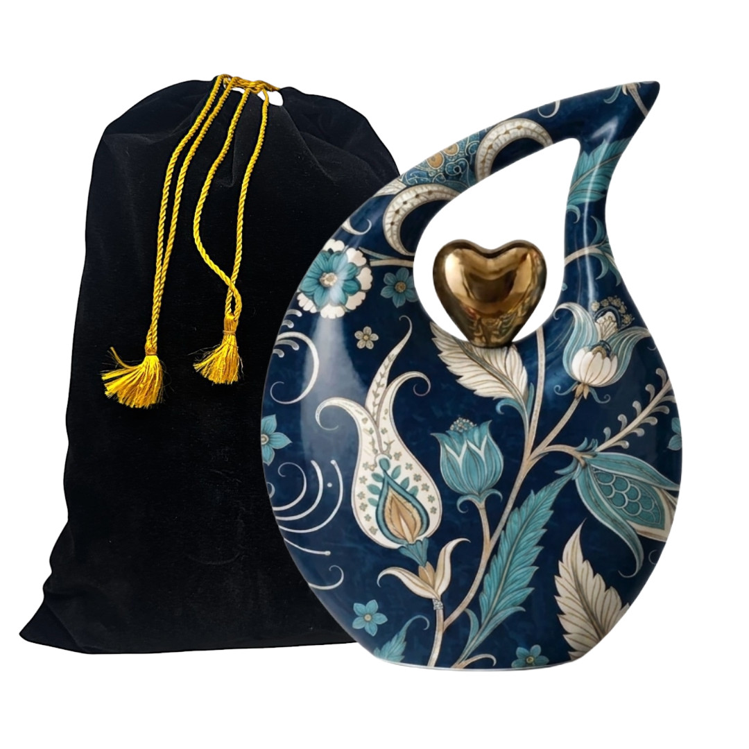 Artistic Blue Teardrop Cremation Memorial Urn for Your Love Ones Ashes w/Bag