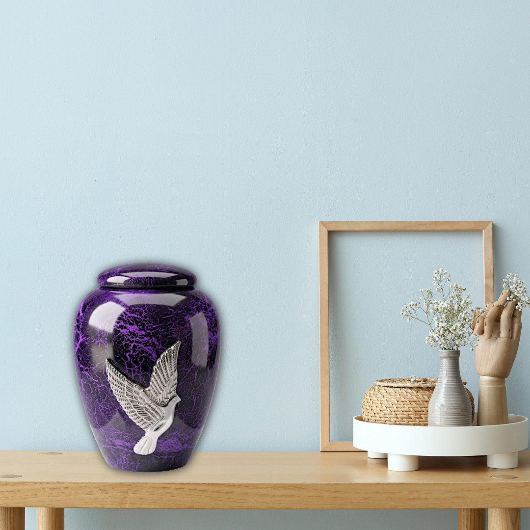 Purple Crackle Dove Cremation Urn for Human Ashes – Adult Large 190 Cu/In + Bag