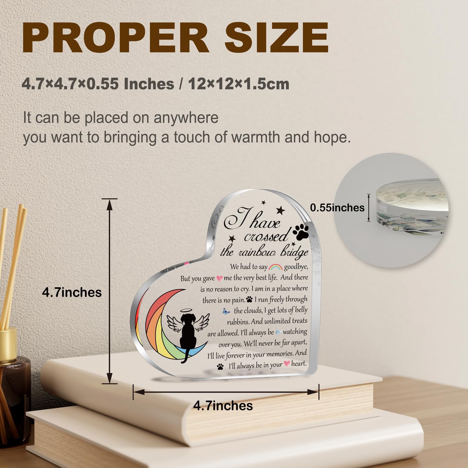 YAANUNULU Pet Memorial Rainbow Bridge Acrylic Gifts for 4.7 inches, Jac3